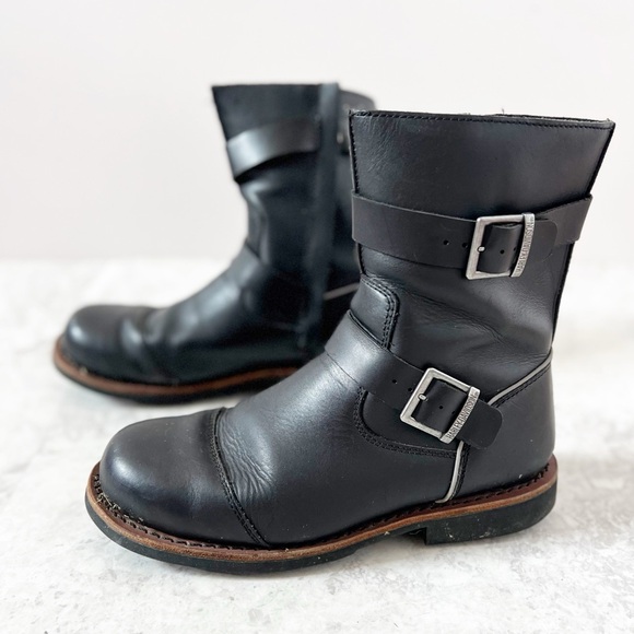Harley Davidson Barkston Engineer Moto Buckle Boots Men’s 8.5 Leather D96241 - Picture 1 of 7